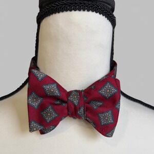 Mens Red Geometric Silk‎ Bow Tie Adjustable Necktie Formal Neckwear